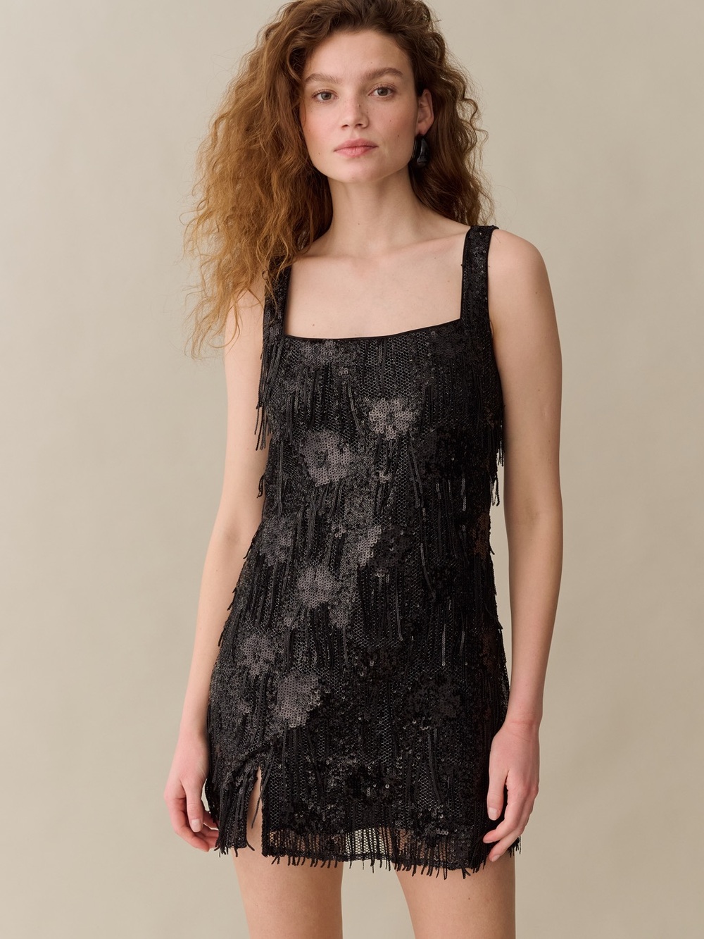o.p.t. Yuna Black Beaded Fringe Mini Dress NWT Sz 12